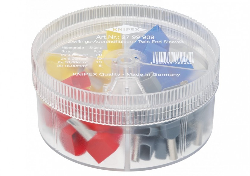 Boite d'assortiment d'embouts jumelés 20 x (2x4) 10 x (2x6) (2x10) 5 x (2x16mm2) - Knipex - 9799909