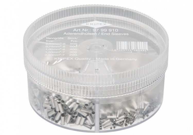 Boite assortiment embouts non isolés 500x0,5 & 0,75 - 400x1 - 300x1,5 - 200x2,5² - Knipex - 9799910