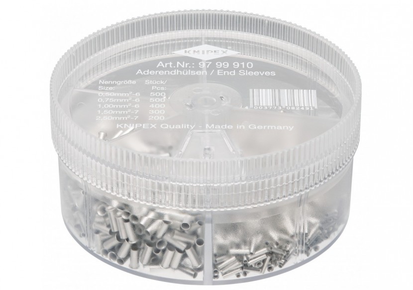 Boite assortiment embouts non isolés 500x0,5 & 0,75 - 400x1 - 300x1,5 - 200x2,5² - Knipex - 9799910