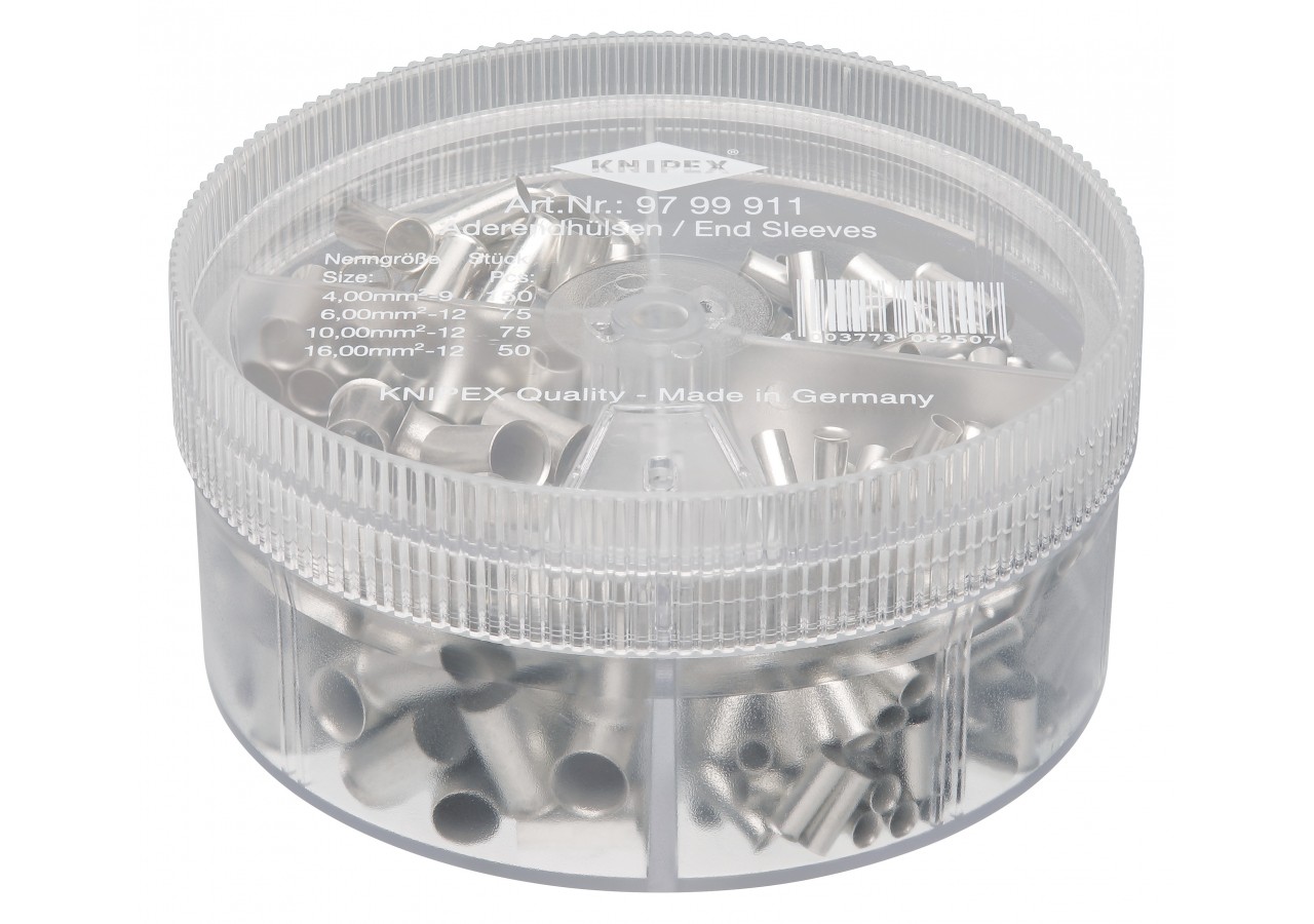 Boite d'assortiment d'embouts non isolés 150 x 4mm2 75 x 6 et 10mm2 50 x 16mm2 - Knipex - 9799911