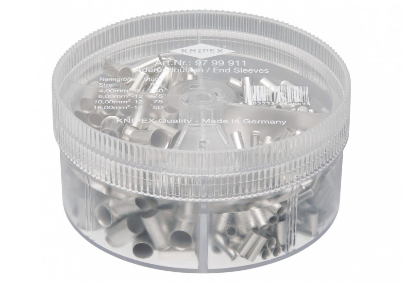 Boite d'assortiment d'embouts non isolés 150 x 4mm2 75 x 6 et 10mm2 50 x 16mm2 - Knipex - 9799911