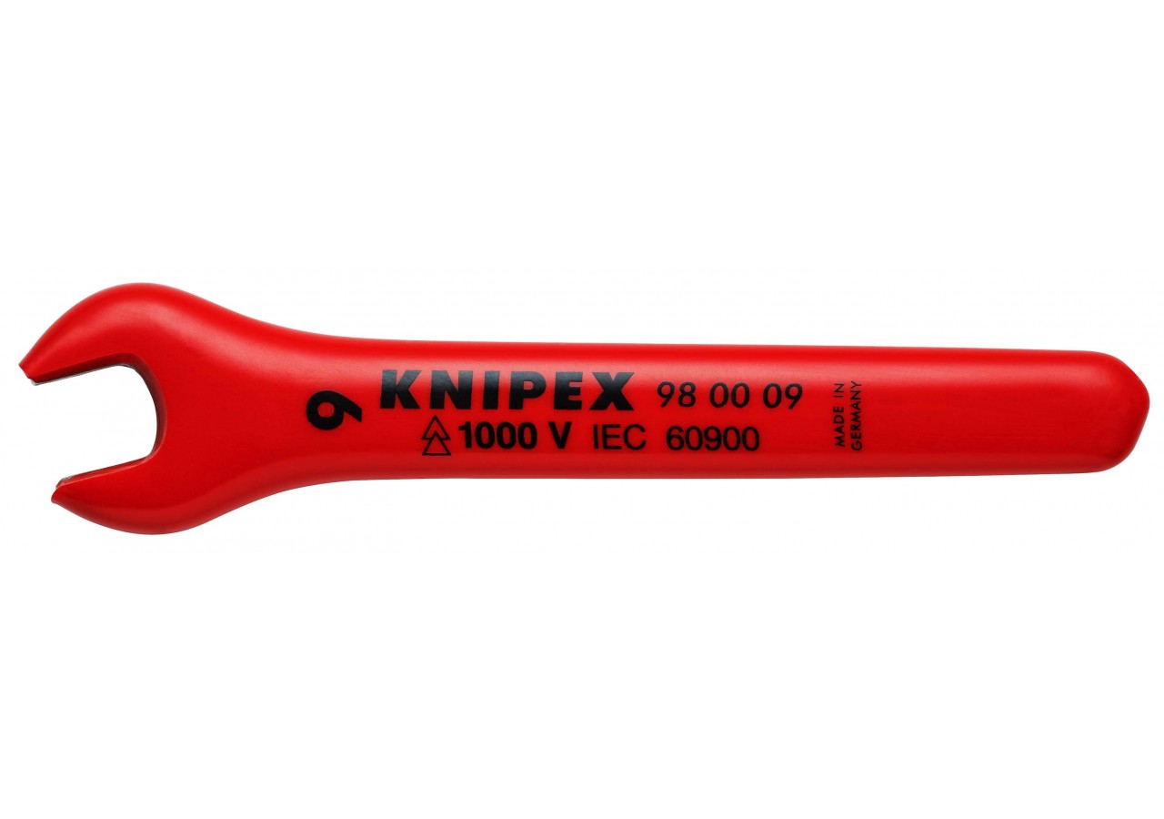 Clé à fourche - 9mm - Tête inclinée à 15° - Longueur 105mm - Isolée 1000V - Knipex - 980009