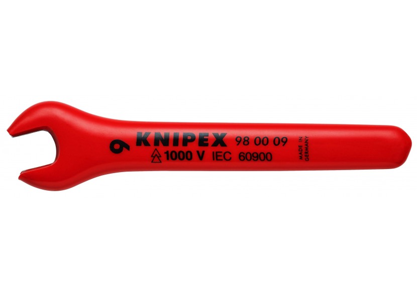 Clé à fourche - 9mm - Tête inclinée à 15° - Longueur 105mm - Isolée 1000V - Knipex - 980009