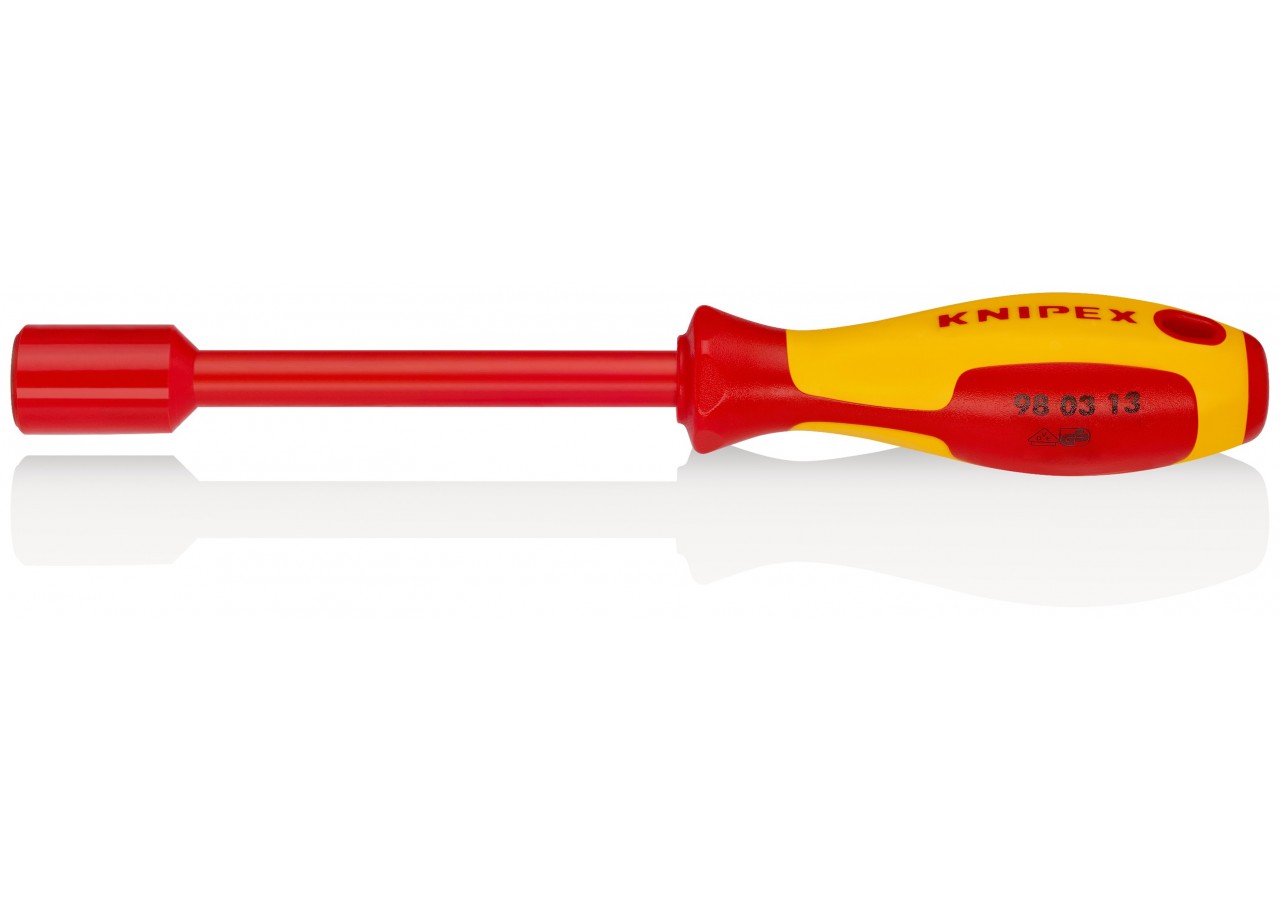 Clé à douille - 13mm - Avec poignée de tournevis - Longueur 237mm - Isolée 1000V - Knipex - 980313