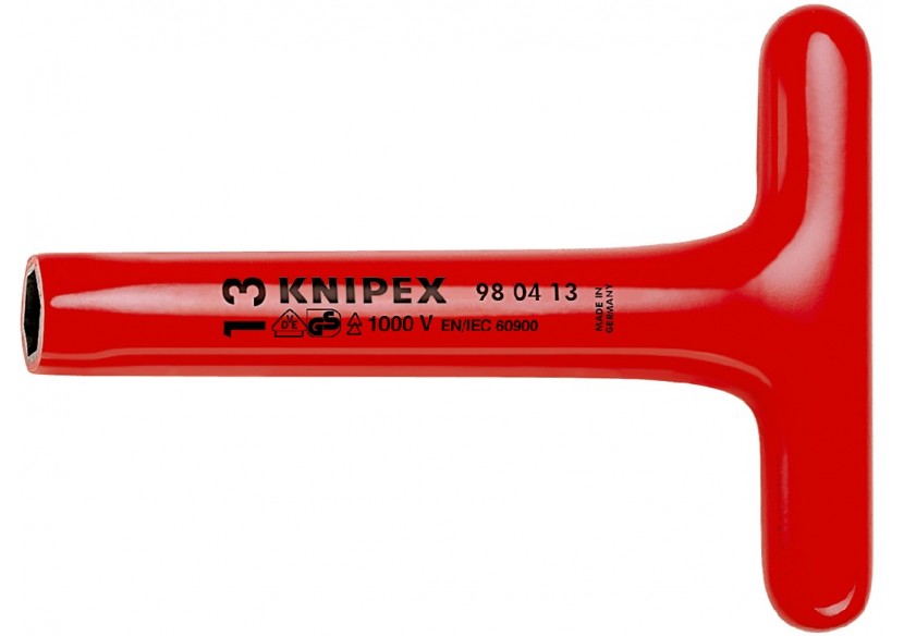 Clé à douille - 13mm - Avec poignée en T - Longueur 200mm - Isolée 1000V - Knipex - 980413