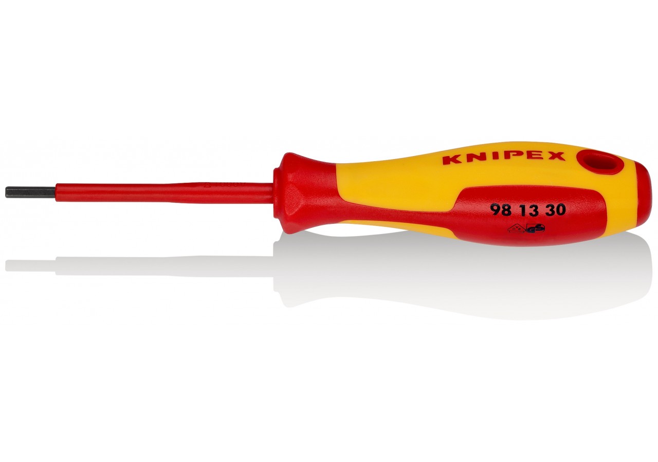 Tournevis 6 pans mâle 3mm - Longueur lame 75mm - Isolé 1000V - Knipex - 981330