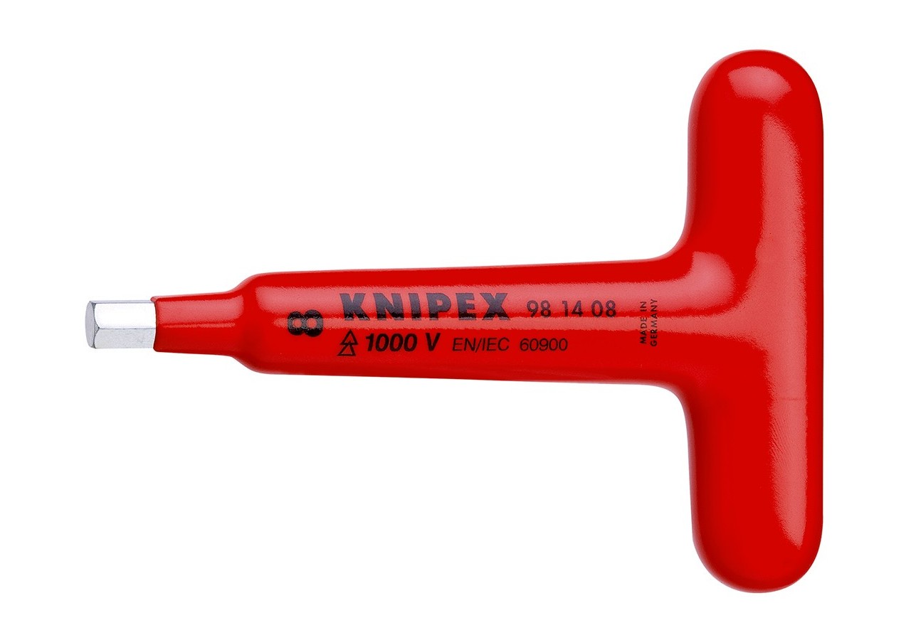 Clé 6 pans mâle avec poignée en T - 5mm - Longueur 120mm - Isolée 1000V - Knipex - 981405
