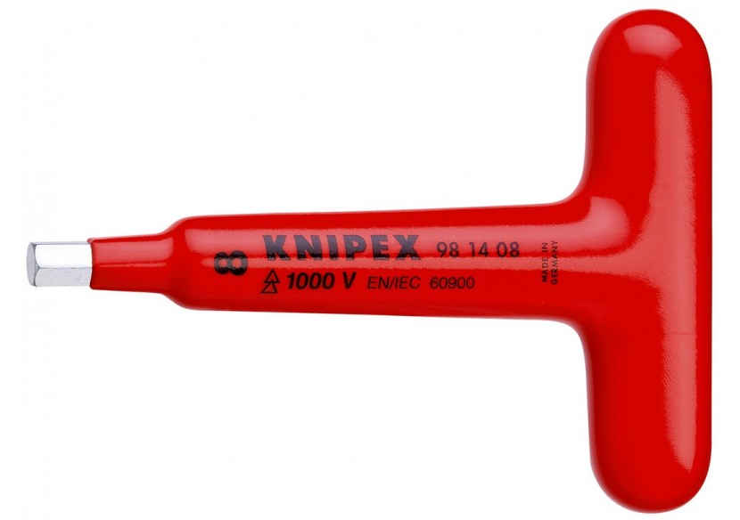 Clé 6 pans mâle avec poignée en T - 5mm - Longueur 120mm - Isolée 1000V - Knipex - 981405