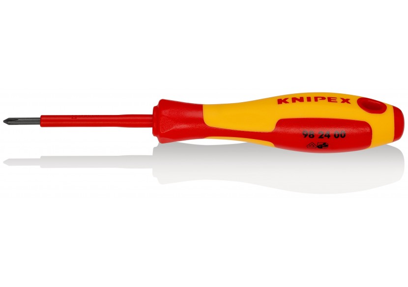 Tournevis cruciforme - PH0 - Isolé 1000V - Longueur lame 60mm - Knipex - 982400 Tournevis cruciforme - PH0 - Isolé 1000V - Longueur lame 60mm - Knipex - 982400