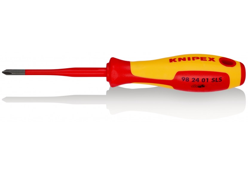 Tournevis Slim PlusMinus cruciforme - PH/S 1 - Isolé 1000V - Longueur lame 80mm - Knipex - 982401SLS Tournevis Slim PlusMinus cruciforme - PH/S 1 - Isolé 1000V - Longueur lame 80mm - Knipex - 982401SLS