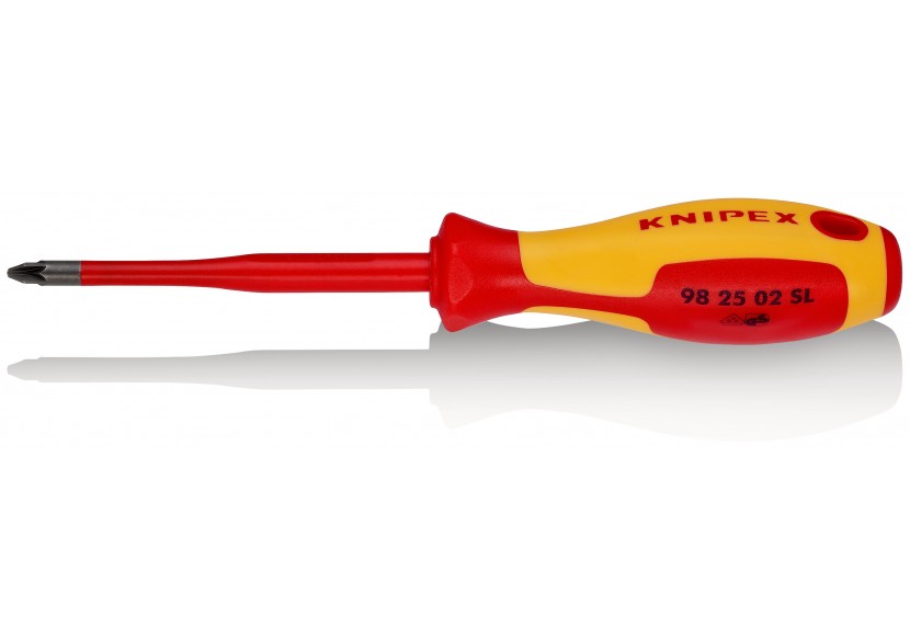 Tournevis Slim cruciforme Pozidriv® - PZ2 - Isolé 1000V - Longueur lame 100mm - Knipex - 982502SL