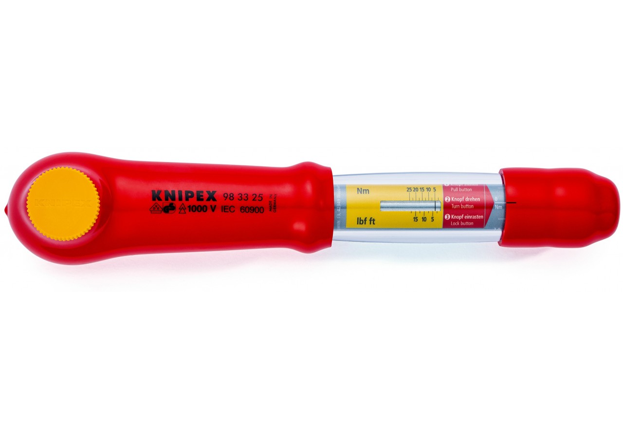 Clé dynamométrique réversible 290mm - Carré mâle 3/8" - Isolée 1000V - 5 à 25Nm - Knipex - 983325