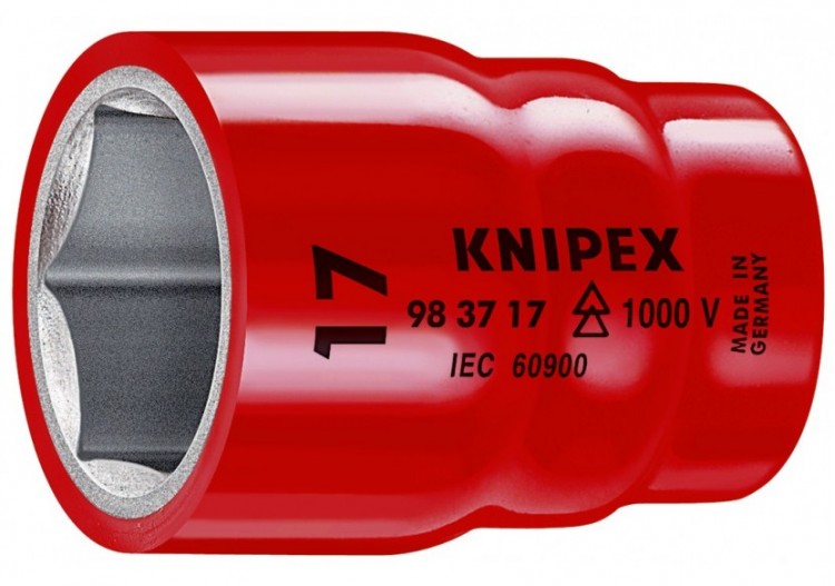 Douille - 17mm - Carré femelle 3/8" - 6 pans - Gainage surmoulé isolé 1000V - Knipex - 983717