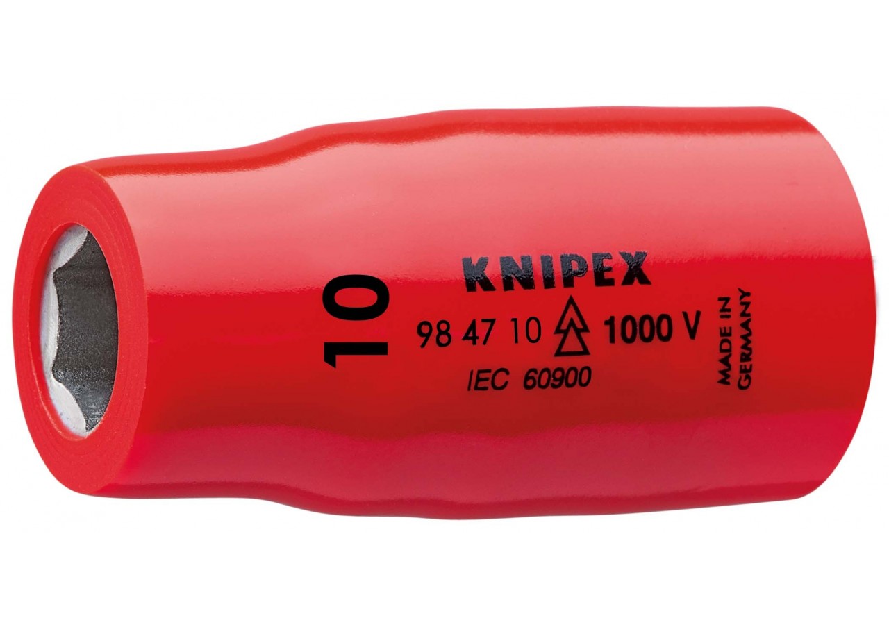 Douille - 10mm - Carré femelle 1/2" - 6 pans - Gainage surmoulé isolé 1000V - Knipex - 984710