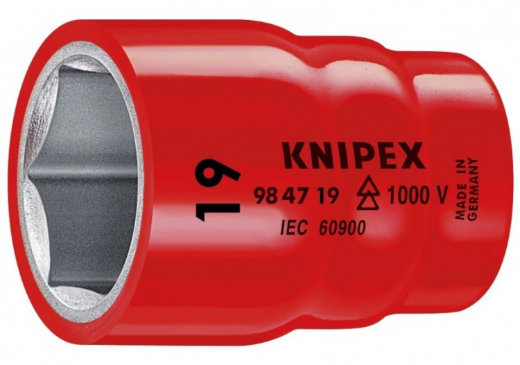 Douille - 19mm - Carré femelle 1/2" - 6 pans - Gainage surmoulé isolé 1000V - Knipex - 984719