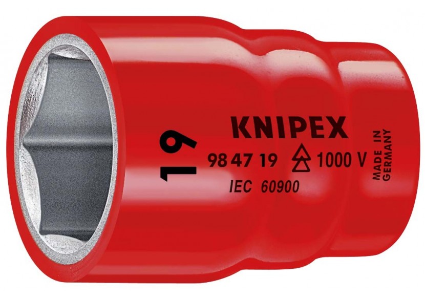 Douille - 19mm - Carré femelle 1/2" - 6 pans - Gainage surmoulé isolé 1000V - Knipex - 984719