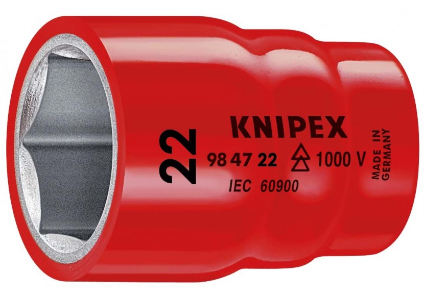 Douille - 22mm - Carré femelle 1/2" - 6 pans - Gainage surmoulé isolé 1000V - Knipex - 984722