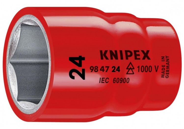 Douille - 24mm - Carré femelle 1/2" - 6 pans - Gainage surmoulé isolé 1000V - Knipex - 984724