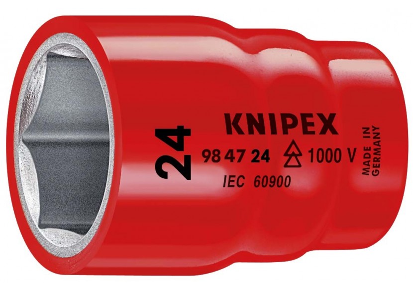 Douille - 24mm - Carré femelle 1/2" - 6 pans - Gainage surmoulé isolé 1000V - Knipex - 984724