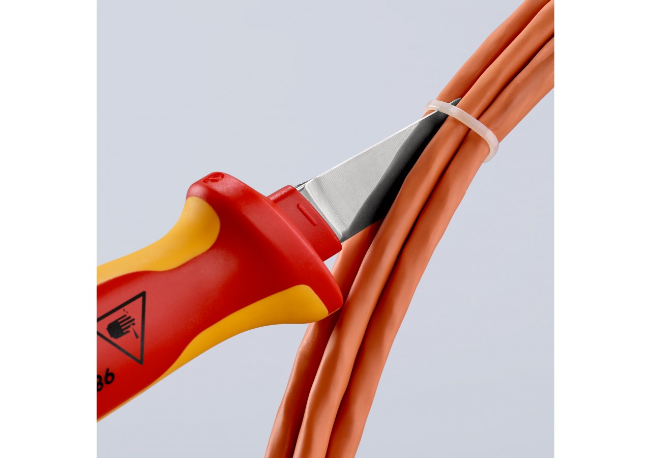 Couteau d'électricien 190mm - Lame droite et capuchon - Isolé 1000V - Knipex - 9852