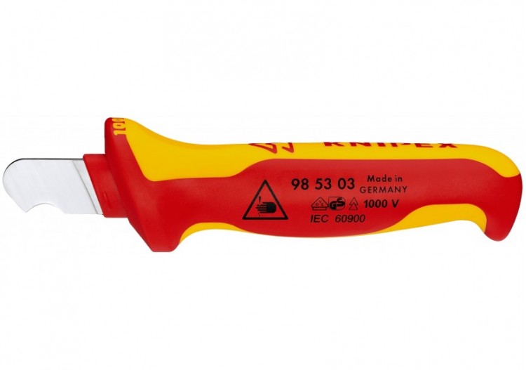 Couteau d'électricien 170mm - Lame courte et courbée et capuchon - Isolé 1000V - Knipex - 985303