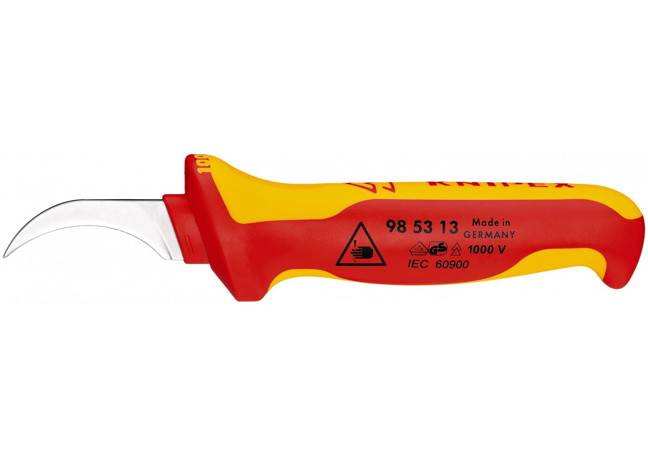 Couteau d'électricien 190mm - Lame courbe et capuchon - Isolé 1000V - Knipex - 985313