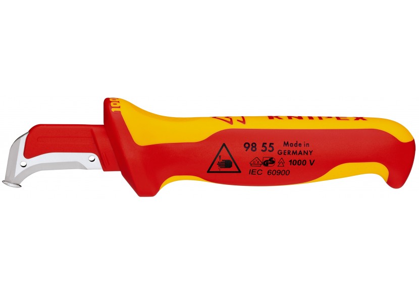 Couteau d'électricien 180mm - Lame avec sabot et capuchon - Isolé 1000V - Knipex - 9855