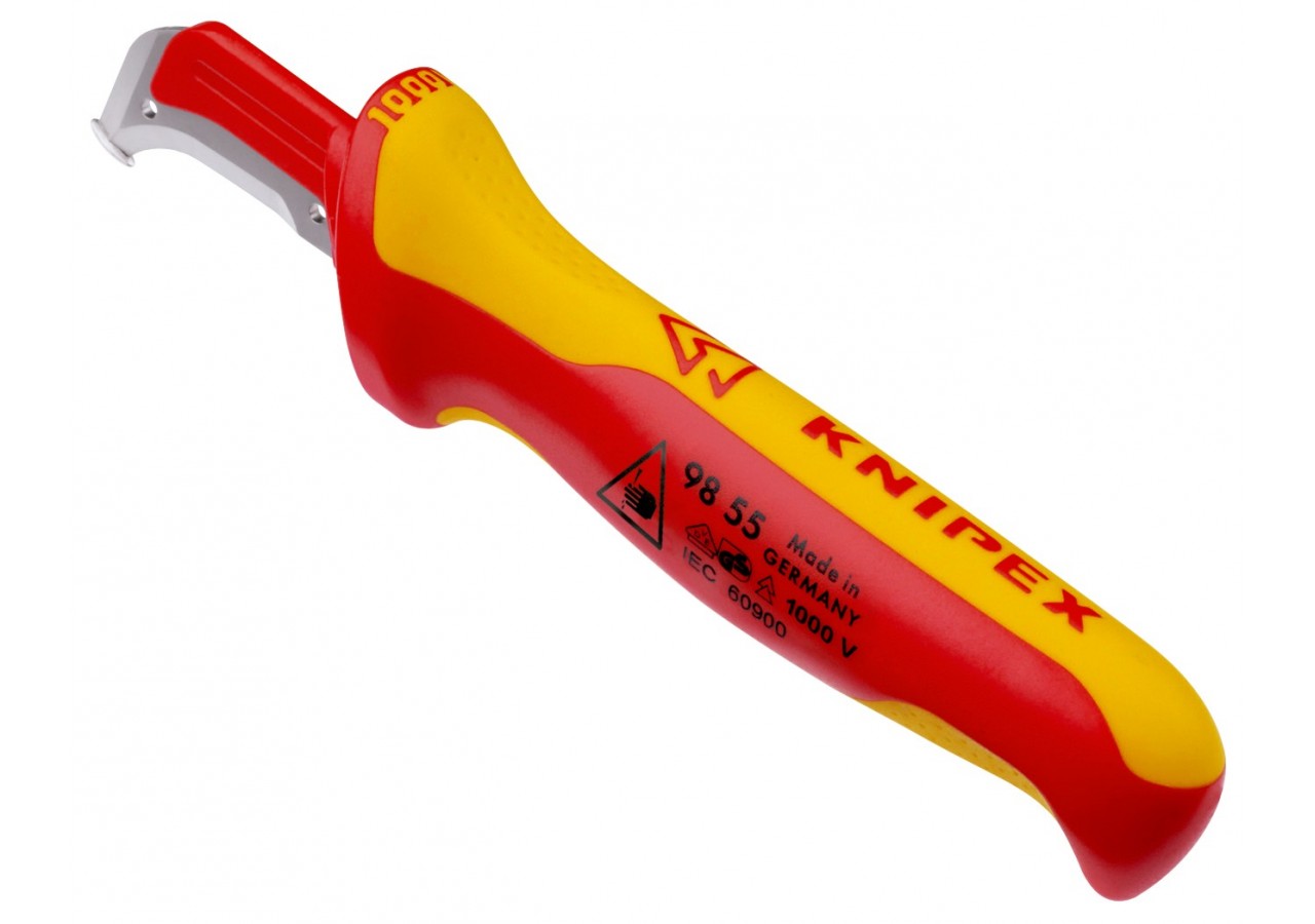 Couteau d'électricien 180mm - Lame avec sabot et capuchon - Isolé 1000V - Knipex - 9855