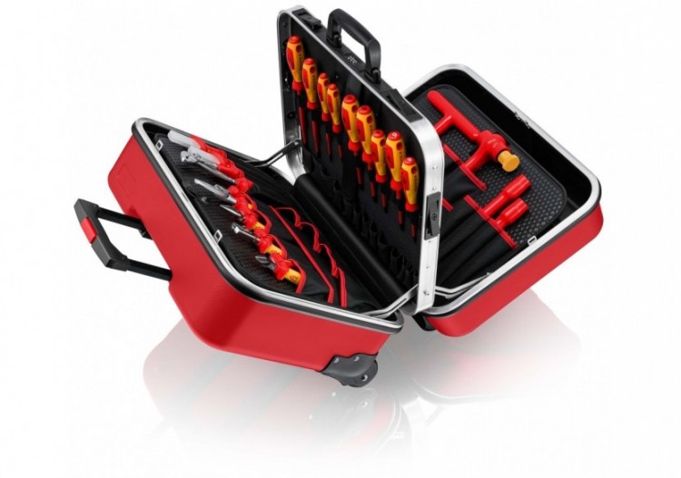 Valise 42 outils pour électricien isolés 1000V - A double compartiment - rouge - Knipex - 989915