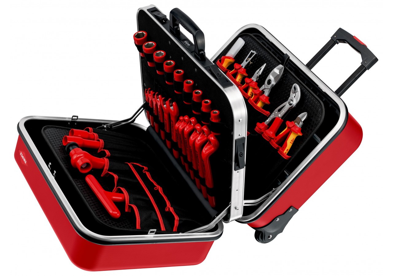 Valise 42 outils pour électricien isolés 1000V - A double compartiment - rouge - Knipex - 989915