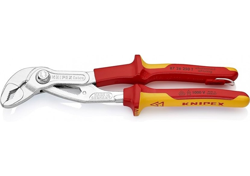 Pince multiprise Cobra® 250mm Bi-matière Chromée 1000V Antichute Ouverture 46mm - Knipex - 8726250T