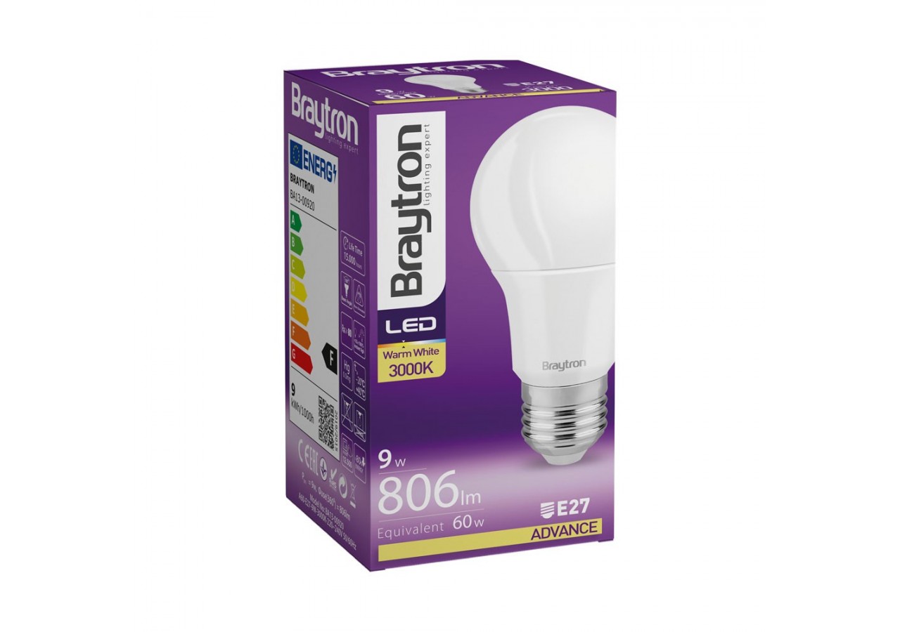 Ampoule type A LED, E27, 806 lm, Blanc Chaud - BA13-00920 - Braytron
