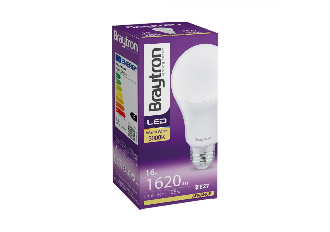 Ampoule type A LED, E27, 1620 lm, Blanc Chaud - BA13-01620 - Braytron