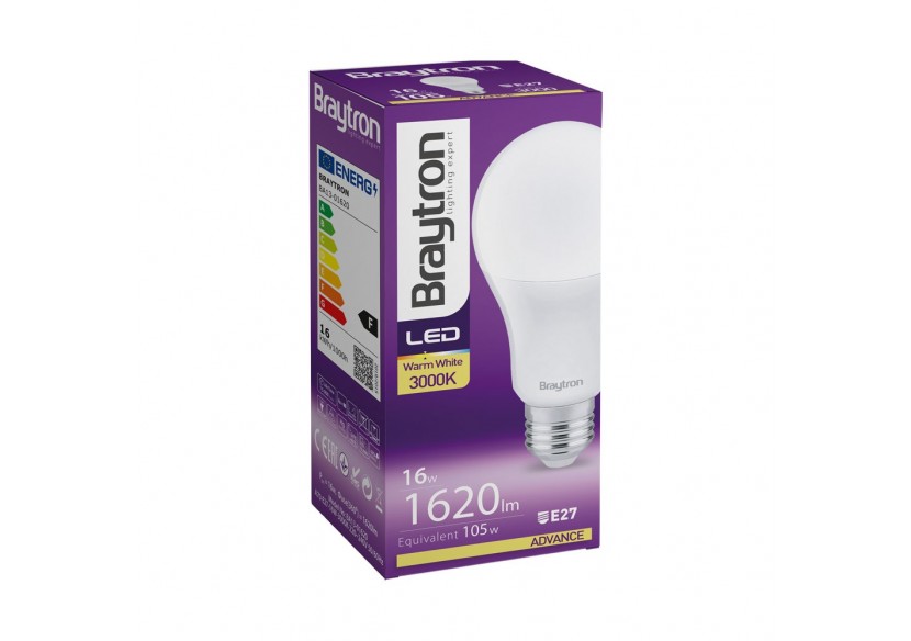 Ampoule type A LED, E27, 1620 lm, Blanc Chaud - BA13-01620 - Braytron