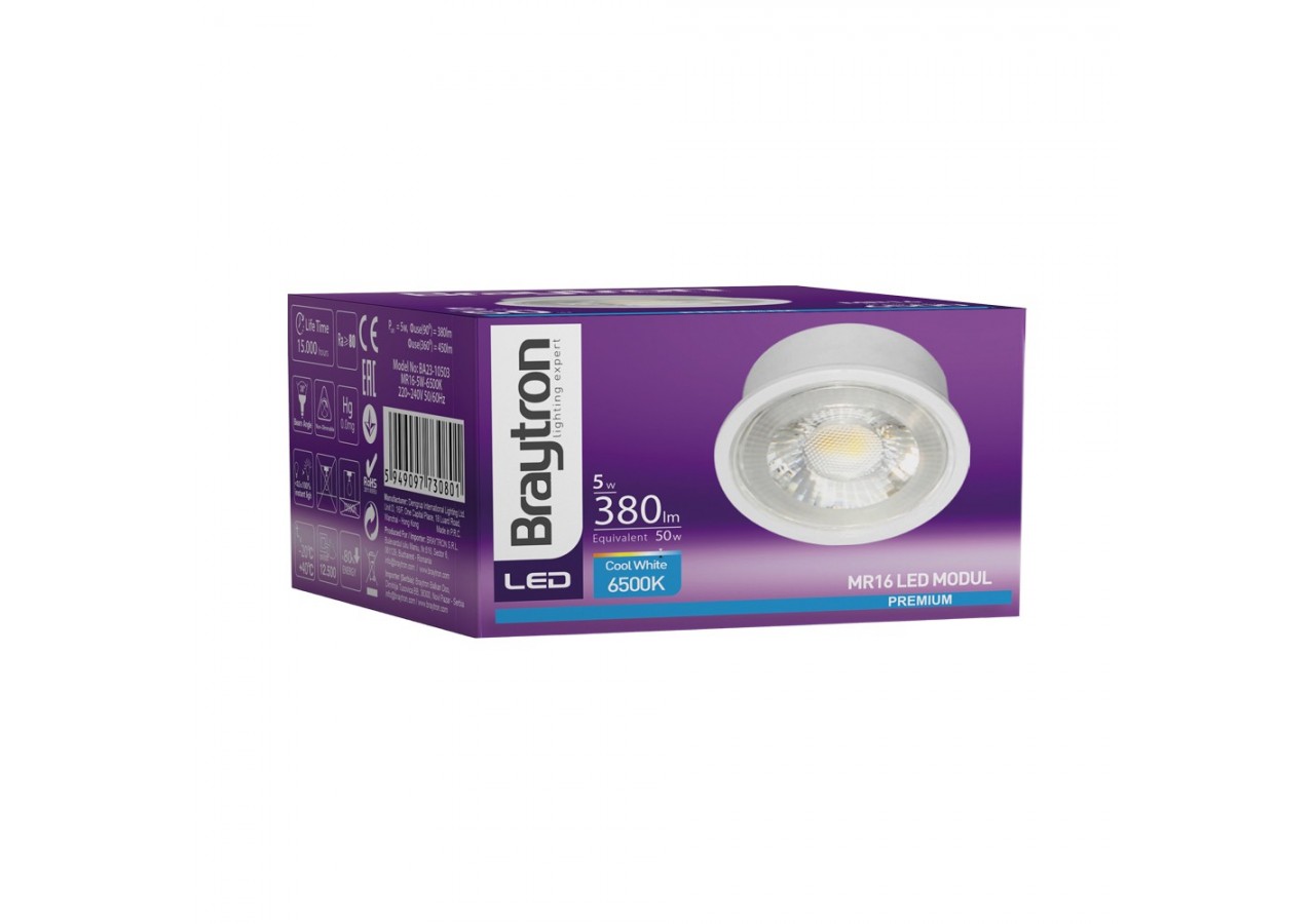 Ampoule LED Blanc, 380 lm, Blanc froid - BA23-10503 - Braytron