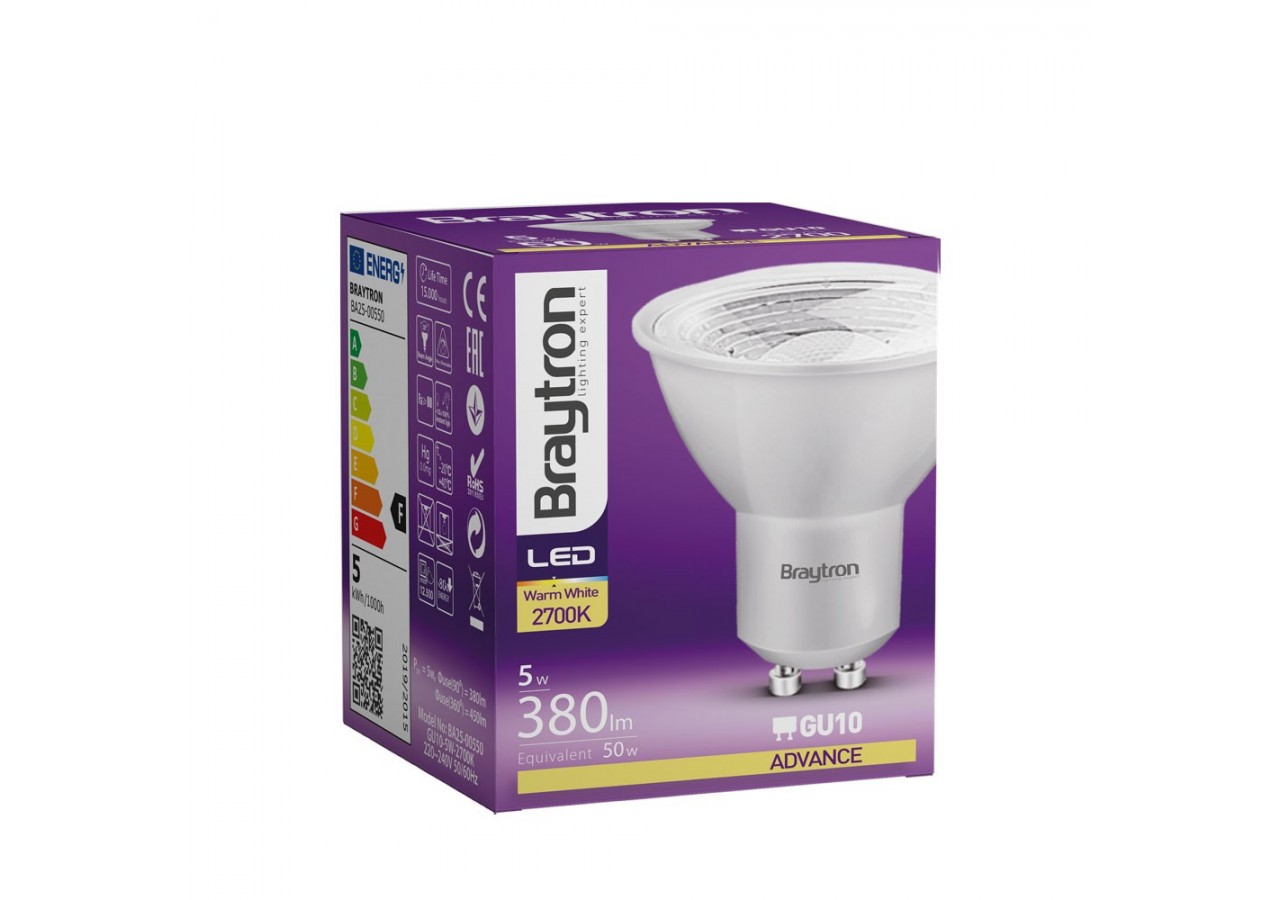 Ampoule LED, GU10, 380 lm, Blanc Chaud - BA25-00550 - Braytron