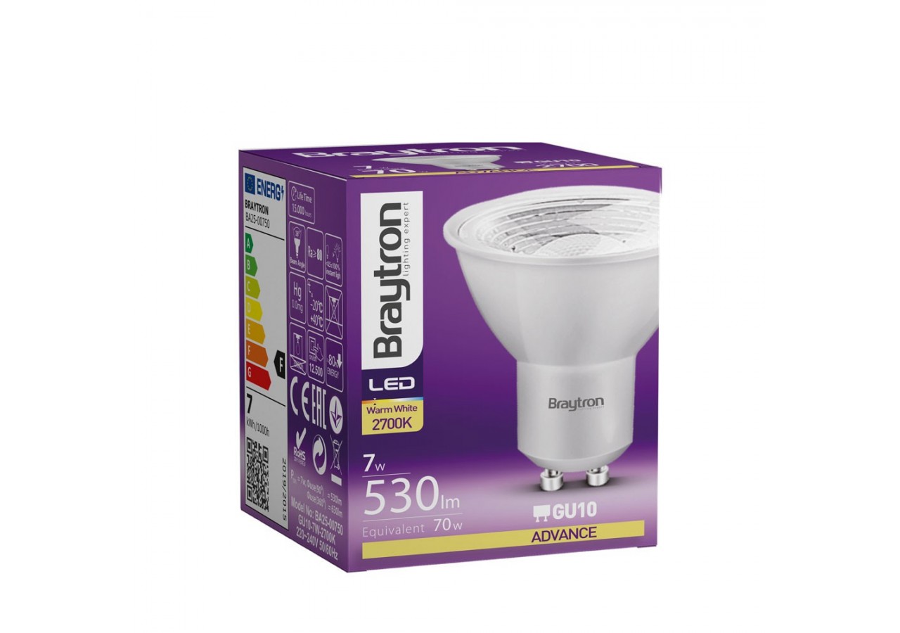 Ampoule LED, GU10, 530 lm, Blanc Chaud - BA25-00750 - Braytron
