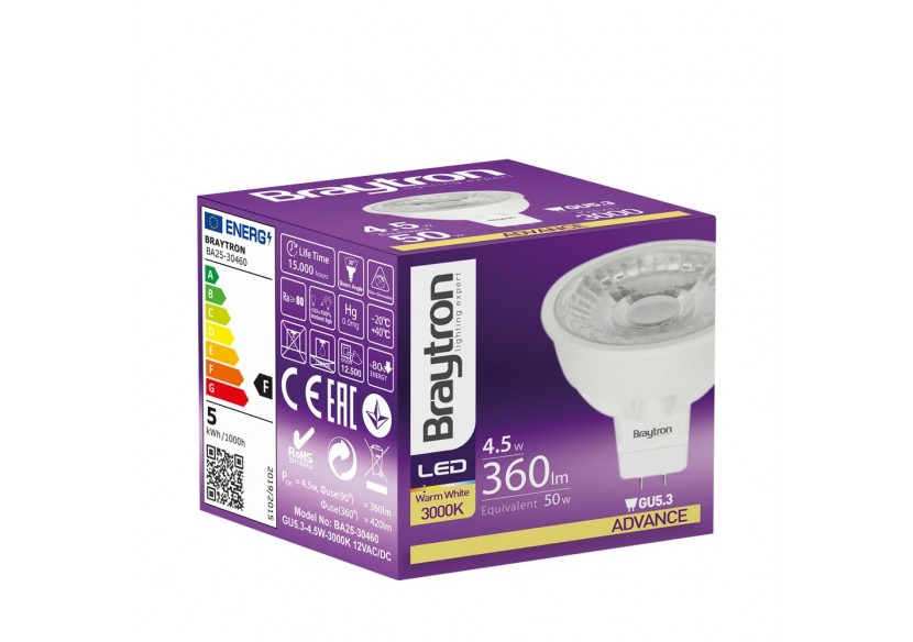 Ampoule LED, GU5.3, 360 lm, Blanc Chaud - BA25-30460 - Braytron
