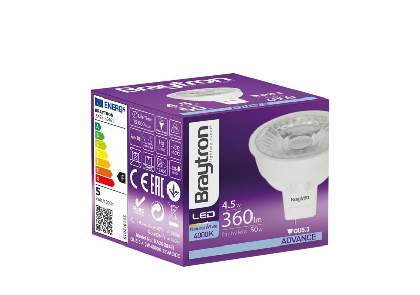 Ampoule LED, GU5.3, 360 lm, Blanc neutre - BA25-30461 - Braytron