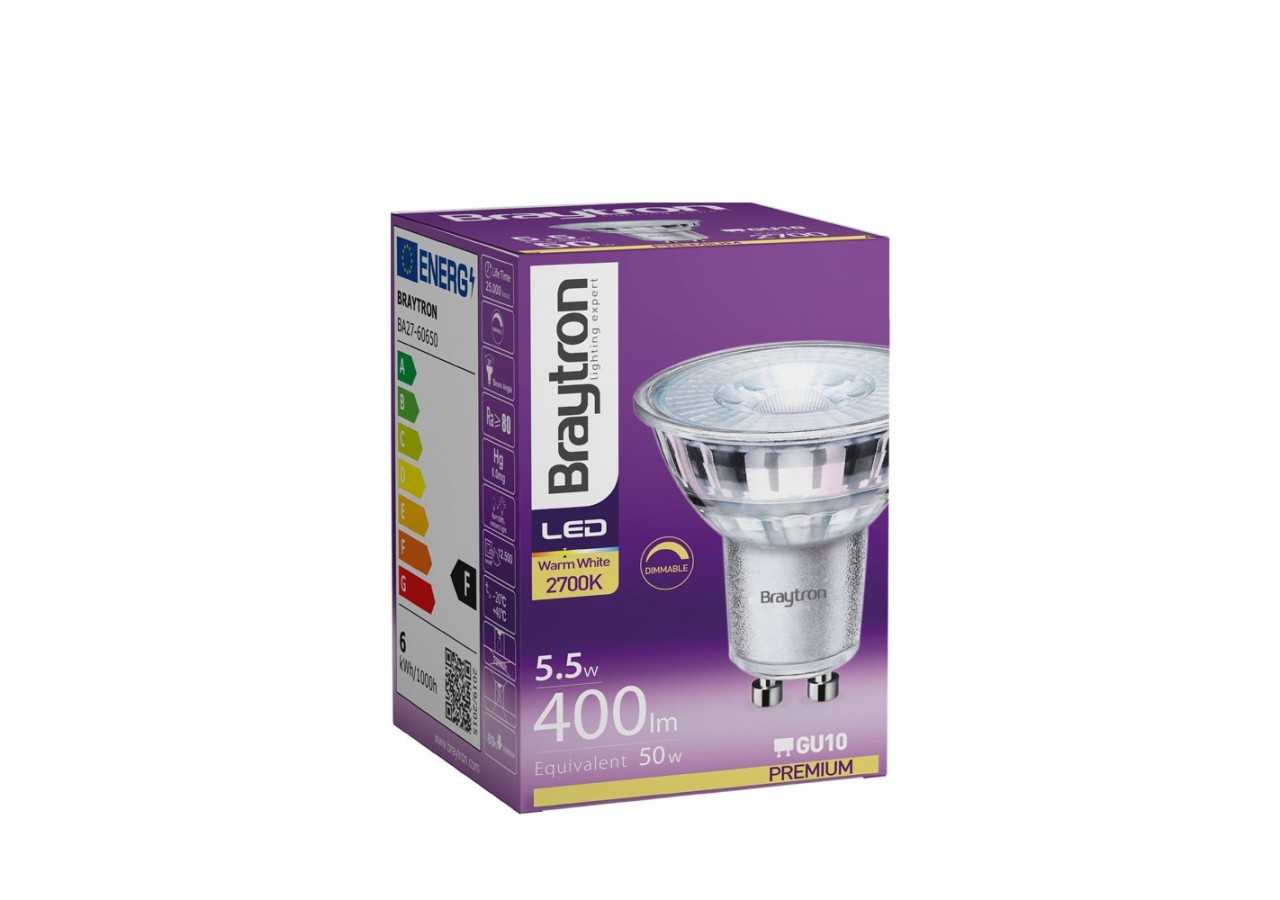 Ampoule LED, GU10, 400 lm, Blanc Chaud - BA27-60650 - Braytron