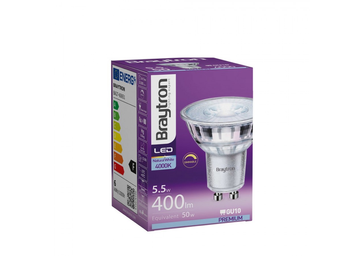 Ampoule LED, GU10, 400 lm, Blanc neutre - BA27-60651 - Braytron