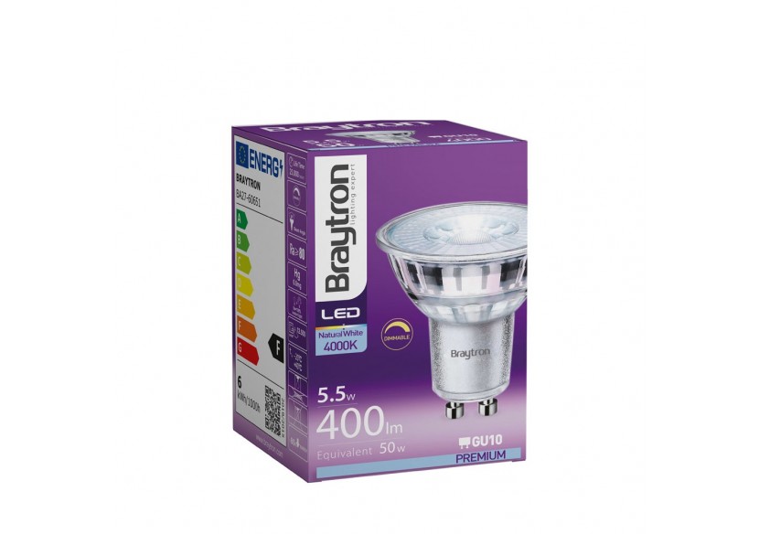 Ampoule LED, GU10, 400 lm, Blanc neutre - BA27-60651 - Braytron