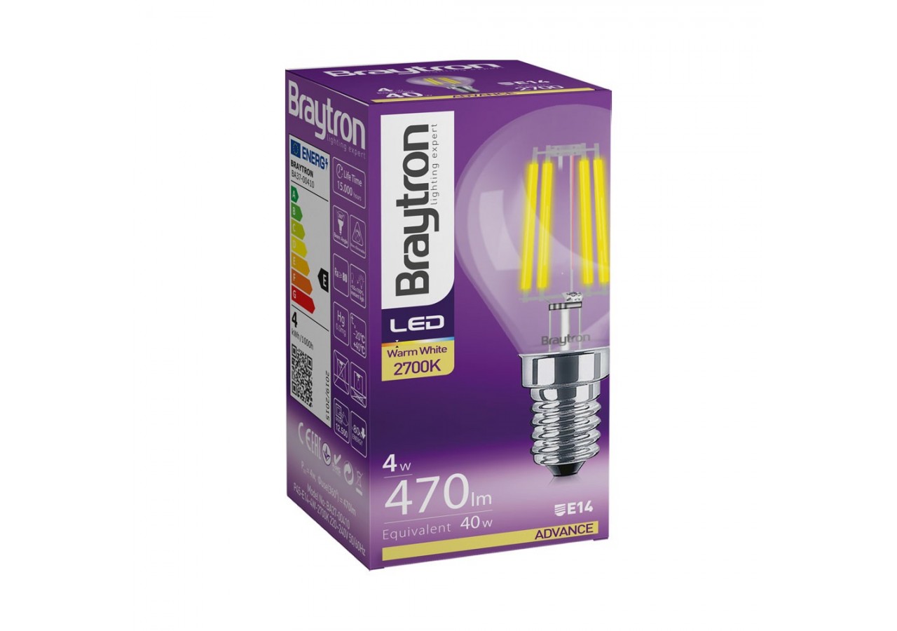 Ampoule filament décorative LED, E14, 470 lm, Blanc Chaud - BA37-00410 - Braytron