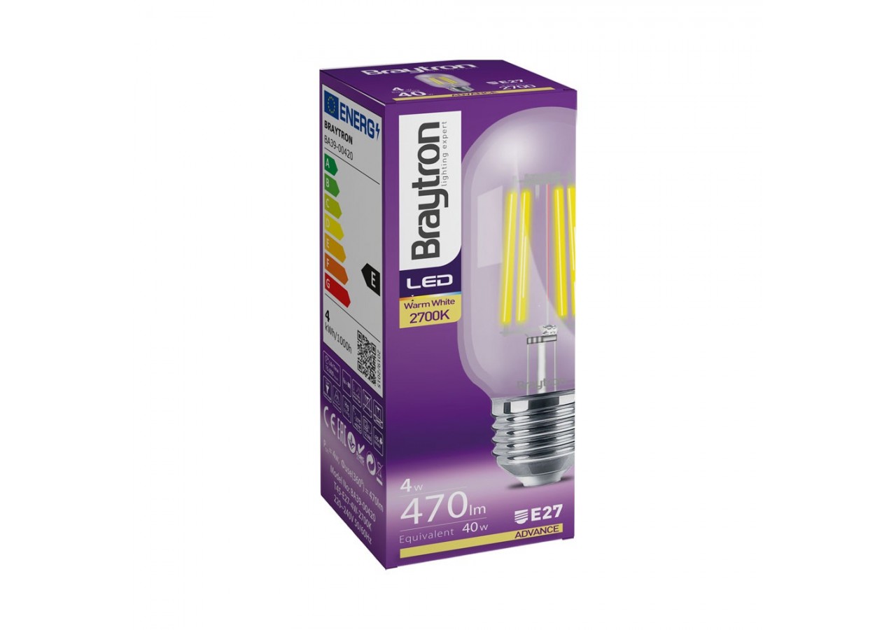 Ampoule filament décorative LED, E27, 470 lm, Blanc Chaud - BA39-00420 - Braytron