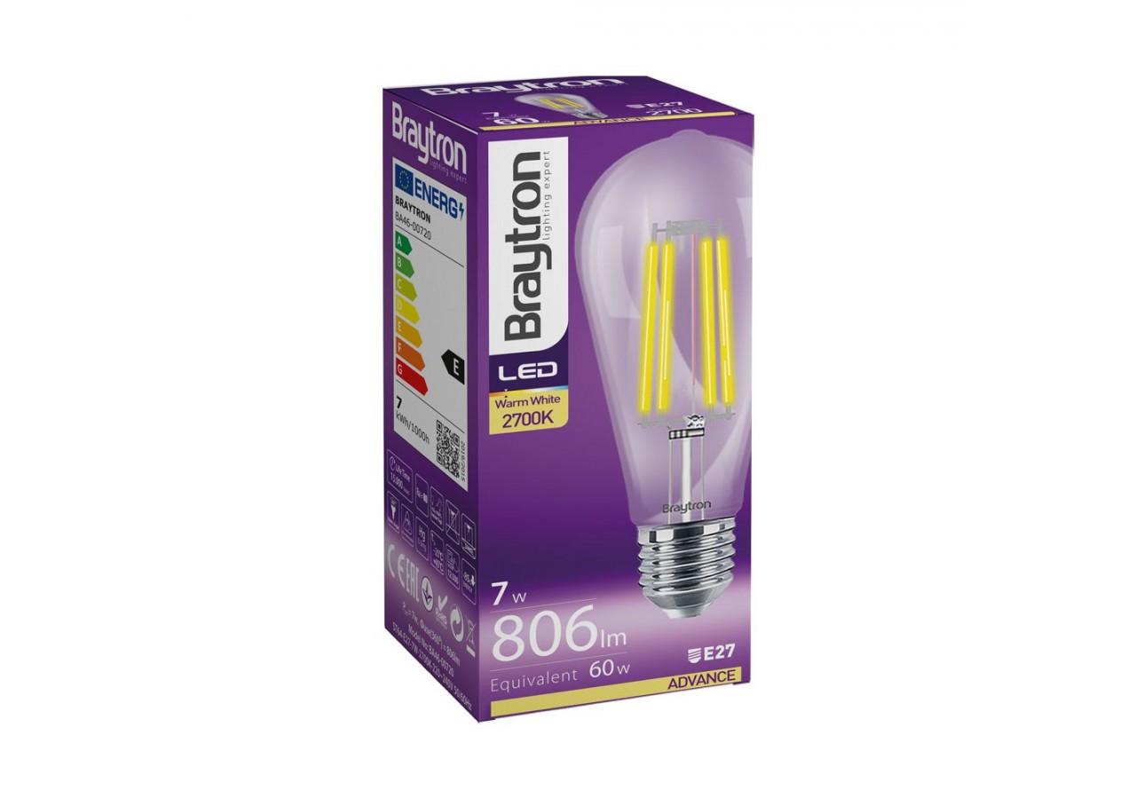 Ampoule filament décorative LED, E27, 806 lm, Blanc Chaud - BA46-00720 - Braytron
