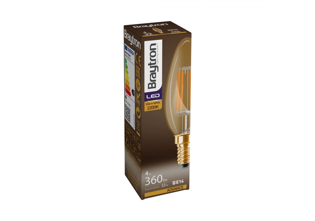 Ampoule filament décorative LED, E14, 360 lm, Ambre - BB36-00410 - Braytron