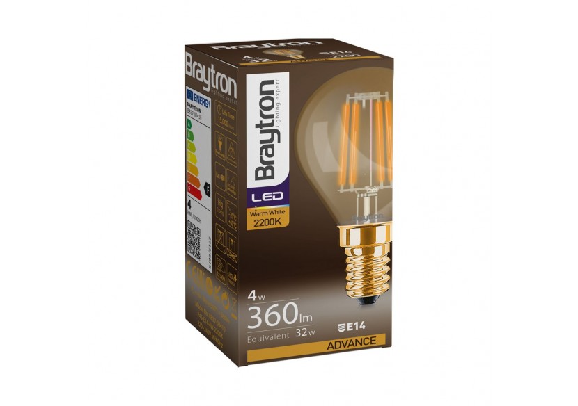 Ampoule filament décorative LED, E14, 360 lm, Ambre - BB37-00410 - Braytron