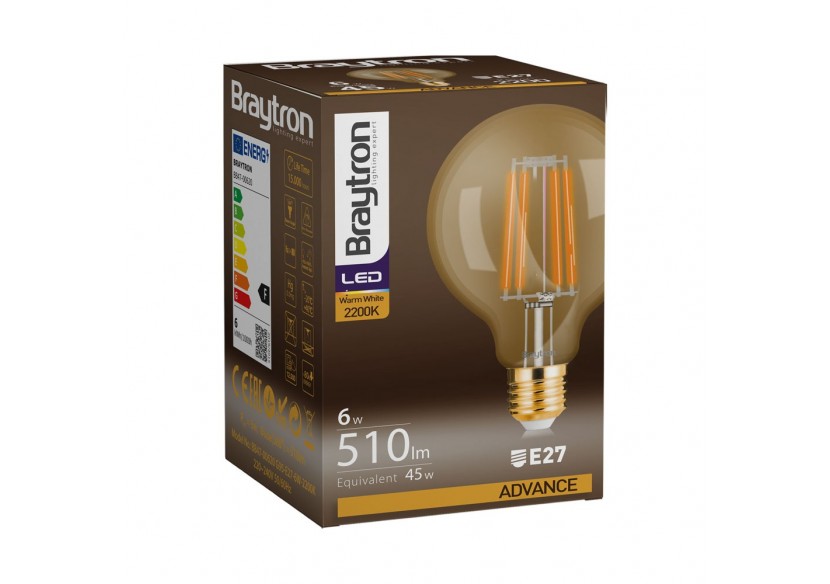 Ampoule filament décorative LED, E27, 540 lm, Ambre - BB47-00620 - Braytron
