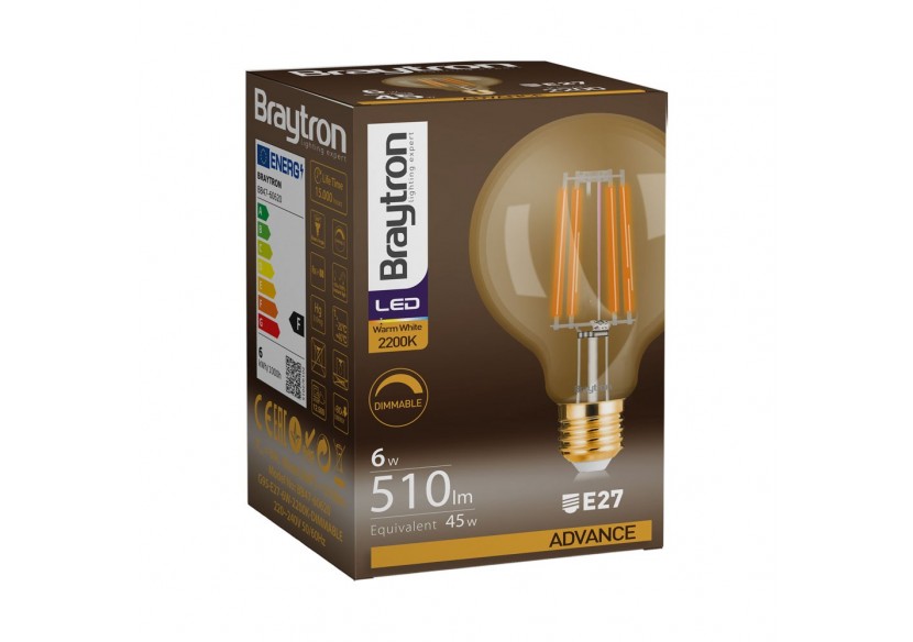Ampoule filament décorative LED, E27, 540 lm, Ambre - BB47-60620 - Braytron