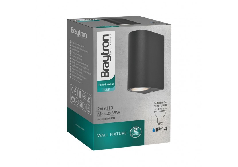 Éclairage mural 150mm Gris, 2xGU10 - BG32-00222 - Braytron